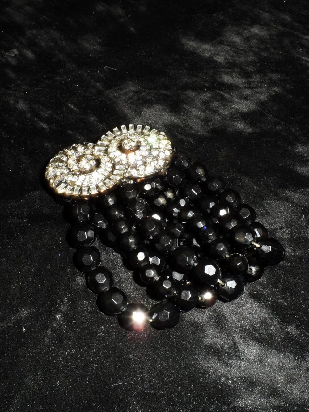 Crystal Symphony Black Glass Beaded Stretch Bracelet